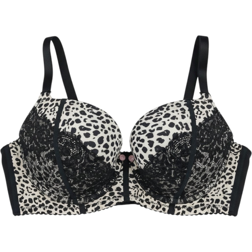 Cacique Boost Balconette Bra 44C Leopard Print Black Lace Underwire Lingerie